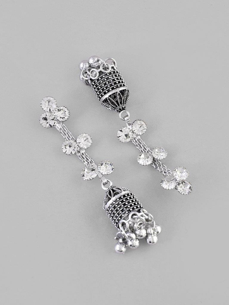 VOJ Studded Oxidised Silver Plated Contemporary Drop Earrings - Distacart