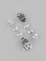 Thumbnail for VOJ Studded Oxidised Silver Plated Contemporary Drop Earrings - Distacart