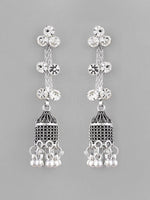 Thumbnail for VOJ Studded Oxidised Silver Plated Contemporary Drop Earrings - Distacart