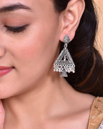 Thumbnail for VOJ Studded Triangle Oxidised Silver Plated Contemporary Drop Earrings - Distacart