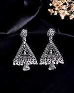 Thumbnail for VOJ Studded Triangle Oxidised Silver Plated Contemporary Drop Earrings - Distacart