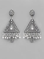 Thumbnail for VOJ Studded Triangle Oxidised Silver Plated Contemporary Drop Earrings - Distacart