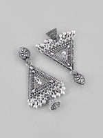 Thumbnail for VOJ Studded Triangle Oxidised Silver Plated Contemporary Drop Earrings - Distacart