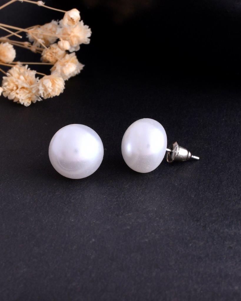 VOJ White Circular Studs Earrings - Distacart