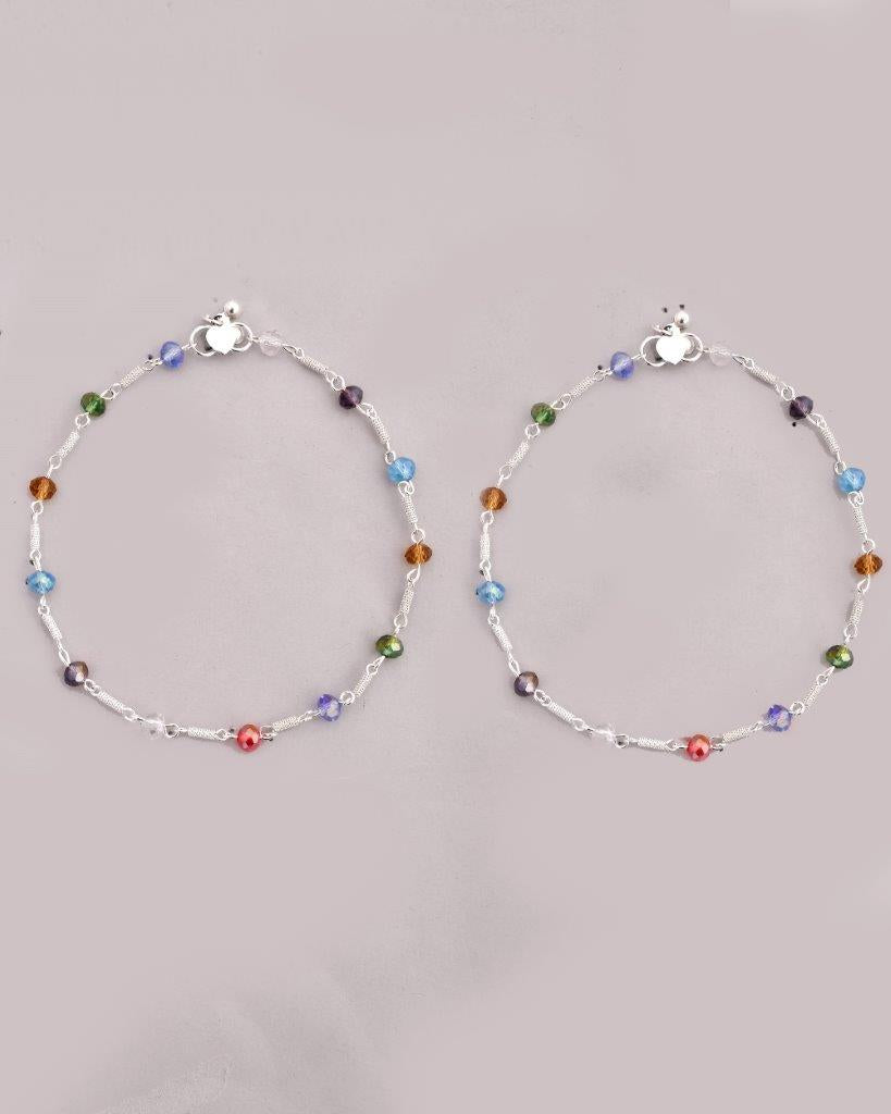 VOJ Set of 2 Silver Plated Multicolor Beads Anklets - Distacart