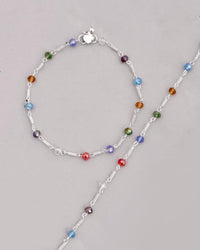 Thumbnail for VOJ Set of 2 Silver Plated Multicolor Beads Anklets - Distacart