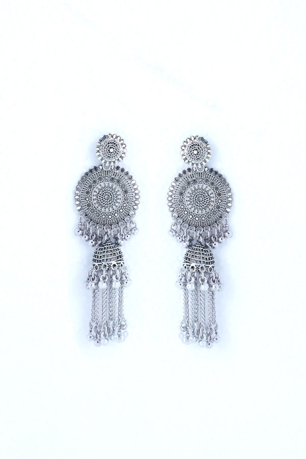 VOJ Silver Plated Oxidised Ghungharoo Studded Earrings - Distacart