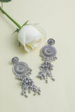 Thumbnail for VOJ Silver Plated Oxidised Ghungharoo Studded Earrings - Distacart