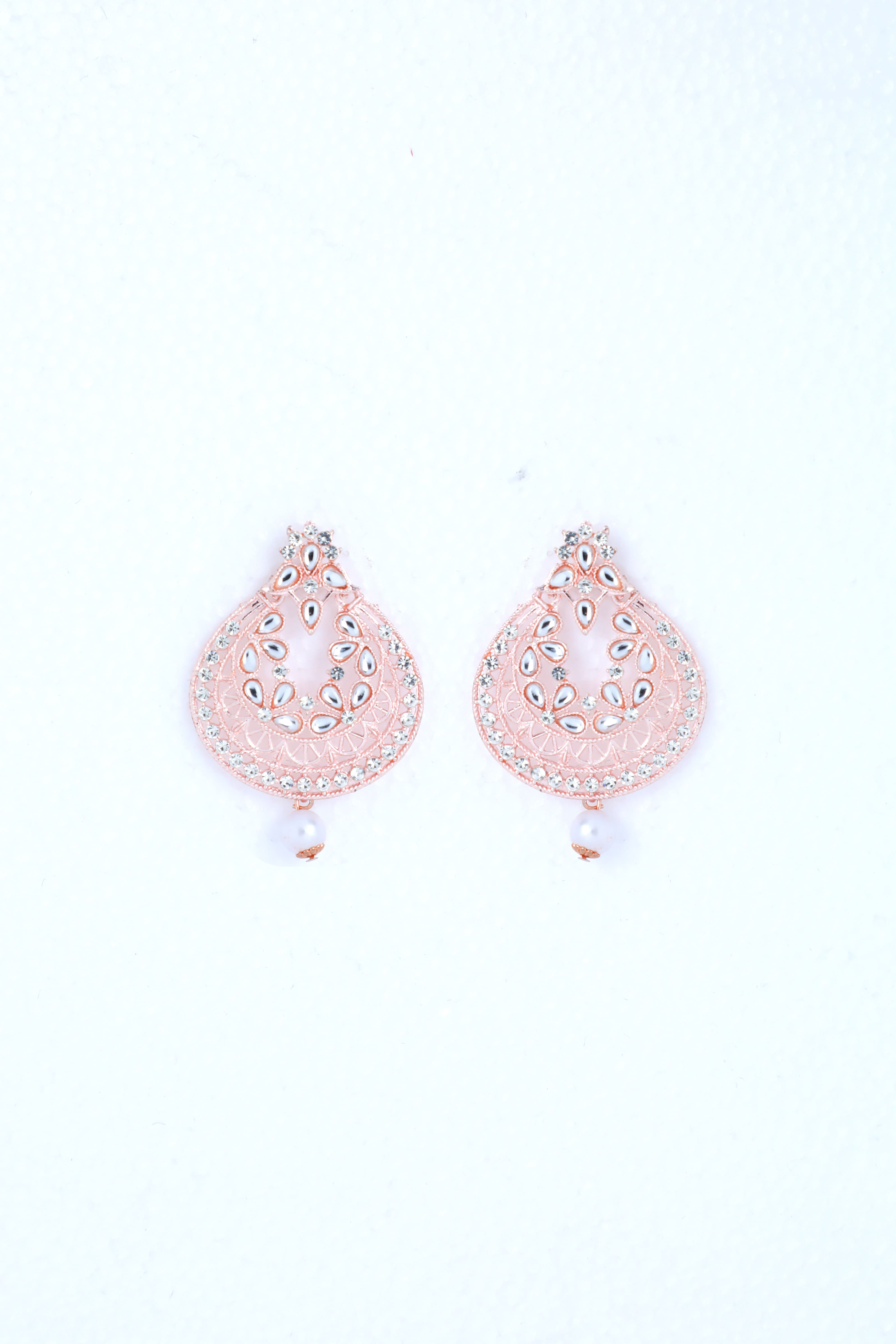VOJ Gold Plated With White Pearl And Stone Studded Earring With Mang Tikka Set - Distacart