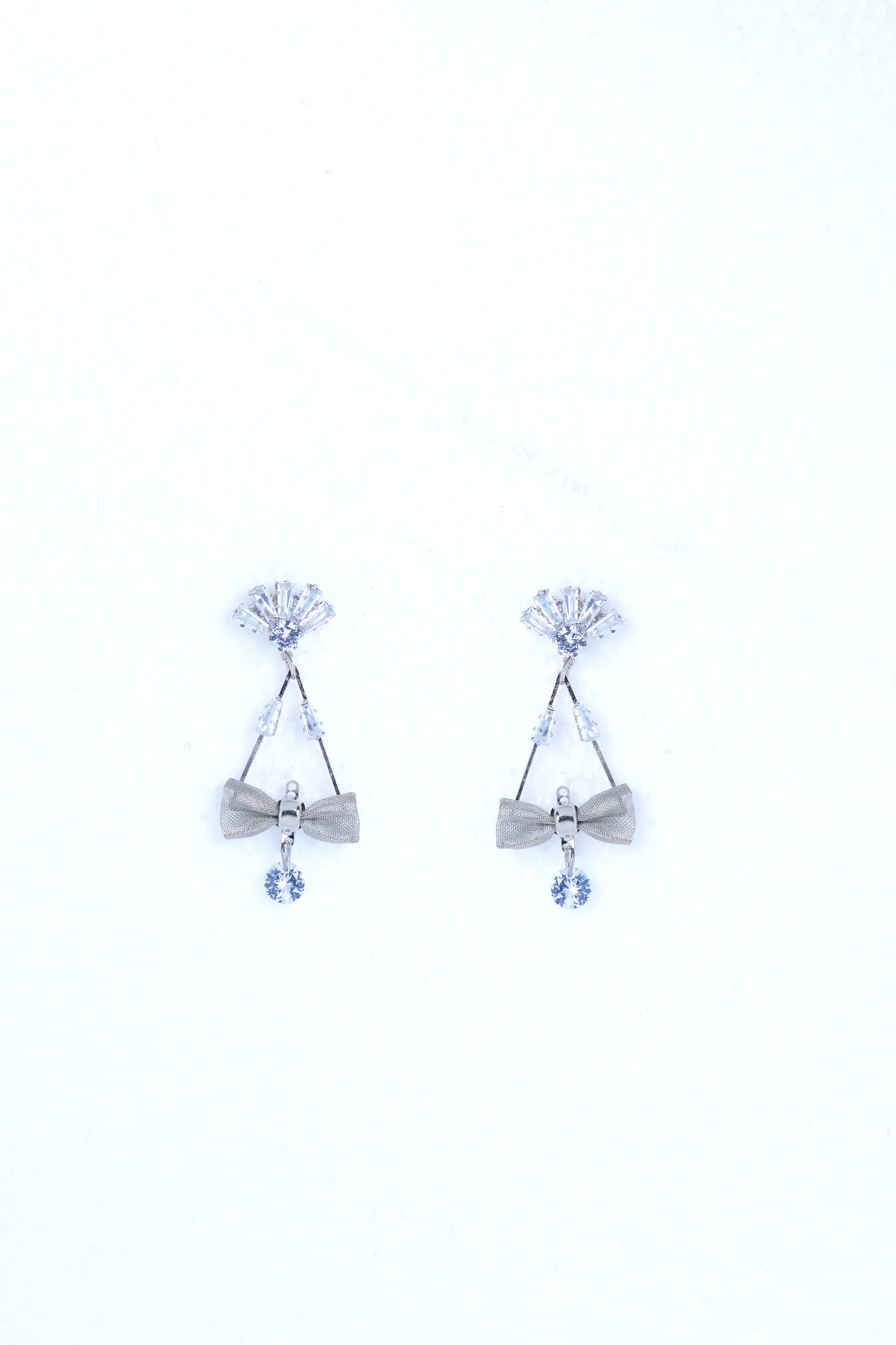 VOJ Silver Plated Stone Studded With Bow Triangle Shaped Earrings - Distacart