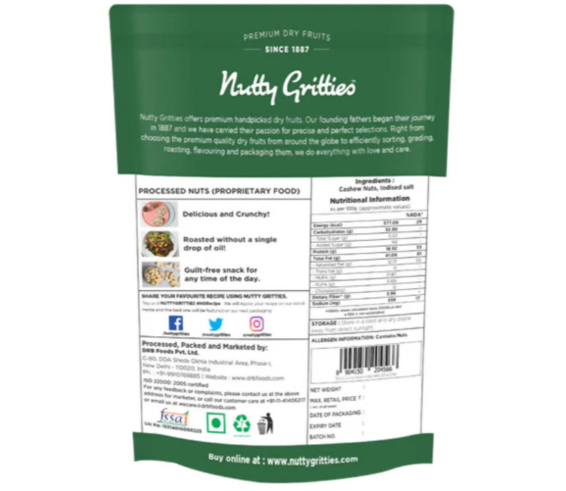 Nutty Gritties Jumbo Roasted Cashew Nuts Lightly Salted - Distacart