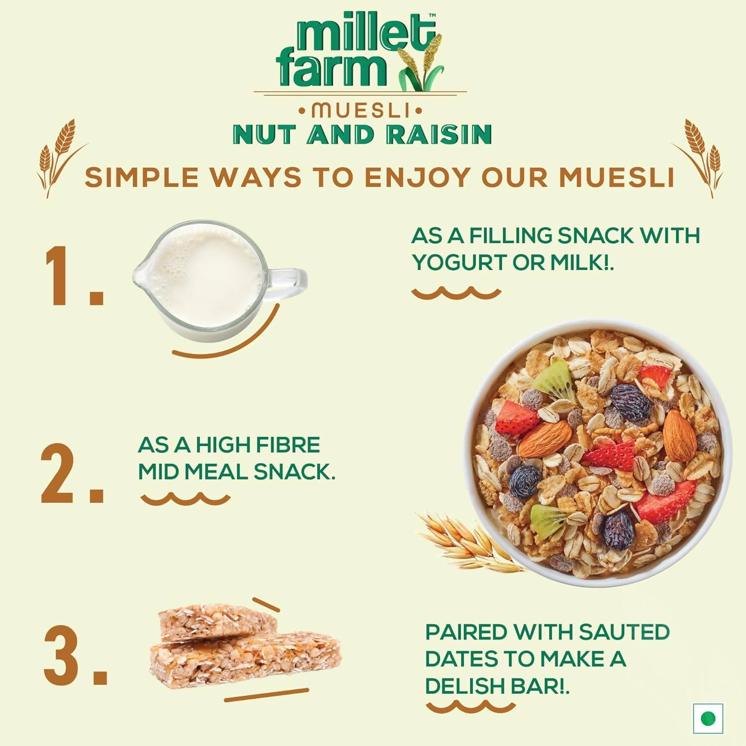 Bagrry's Millet Farm Nut & Raisin Muesli with Jowar and Ragi - Distacart