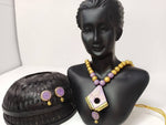 Thumbnail for Terracotta Diamond Pendant Long Necklace Set With Studs-Lavender