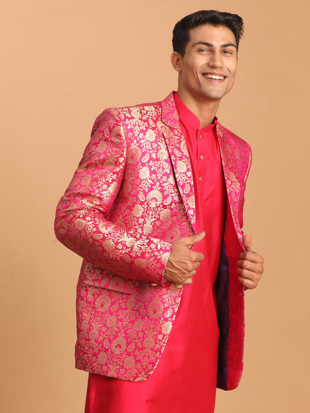 Shrestha by Vastramay Men's Pink Jaquard Blazer - Distacart