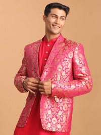 Thumbnail for Shrestha by Vastramay Men's Pink Jaquard Blazer - Distacart