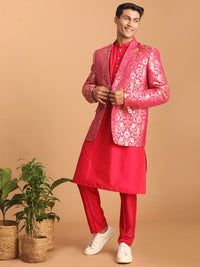 Thumbnail for Shrestha by Vastramay Men's Pink Viscose Jacket, Kurta And Pyjama Set - Distacart