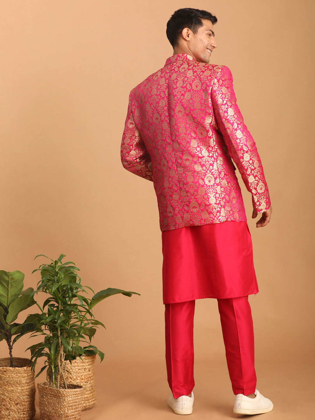 Shrestha by Vastramay Men's Pink Viscose Jacket, Kurta And Pyjama Set - Distacart