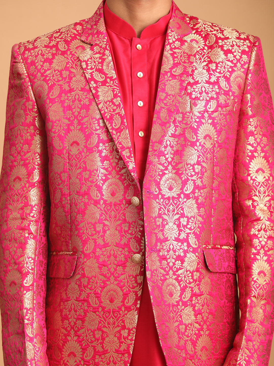 Shrestha by Vastramay Men's Pink Viscose Jacket, Kurta And Pyjama Set - Distacart