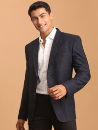 Thumbnail for Shrestha by Vastramay Men's Navy Blue Silk Blend Blazer - Distacart