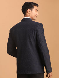 Thumbnail for Shrestha by Vastramay Men's Navy Blue Silk Blend Blazer - Distacart