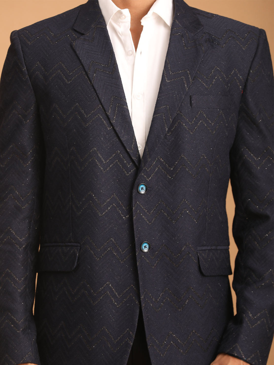 Shrestha by Vastramay Men's Navy Blue Silk Blend Blazer - Distacart