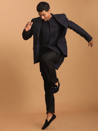 Thumbnail for Shrestha by Vastramay Men's Navy Blue And Black Silk Blend Jacket, Kurta And Pyjama Set - Distacart