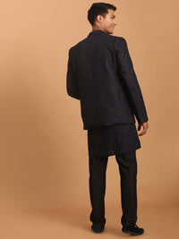 Thumbnail for Shrestha by Vastramay Men's Navy Blue And Black Silk Blend Jacket, Kurta And Pyjama Set - Distacart
