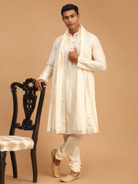 Thumbnail for Shrestha by Vastramay Men's Cream Mirror Work Dupatta - Distacart