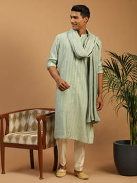 Thumbnail for Shrestha by Vastramay Men's Green Sequins Channderi Dupatta - Distacart