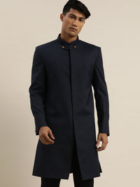 Thumbnail for Shrestha By Vastramay Men's Navy Blue Silk Blend Sherwani Only Top - Distacart