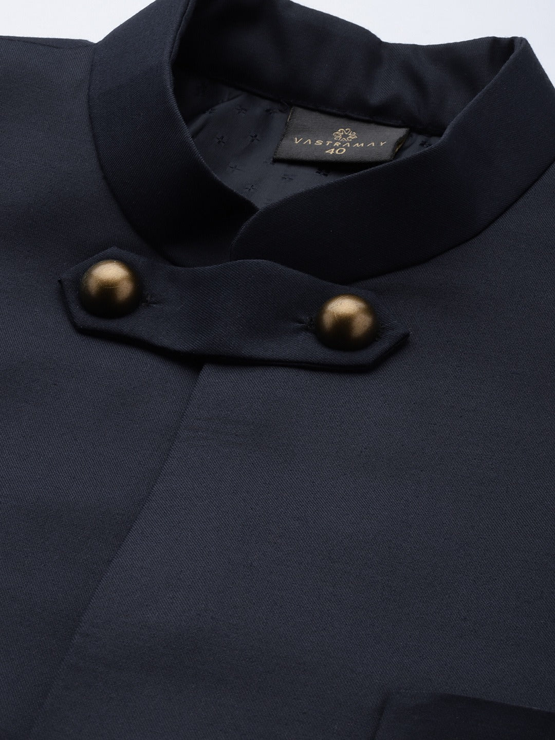 Shrestha By Vastramay Men's Navy Blue And Black Silk Blend Sherwani Set - Distacart