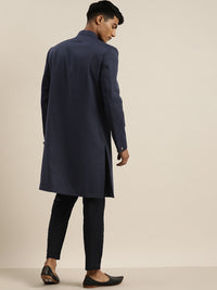 Thumbnail for Shrestha By Vastramay Men's Navy Blue And Black Silk Blend Sherwani Set - Distacart