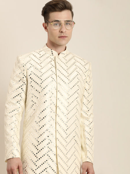 Shrestha By Vastramay Men's Cream Silk Blend Sherwani Only Top - Distacart