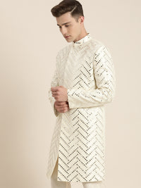 Thumbnail for Shrestha By Vastramay Men's Cream Silk Blend Sherwani Only Top - Distacart