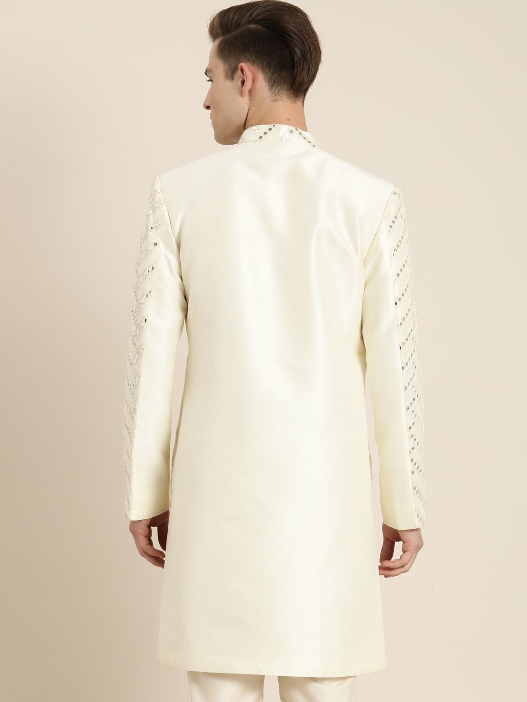 Shrestha By Vastramay Men's Cream Silk Blend Sherwani Only Top - Distacart