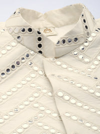 Thumbnail for Shrestha By Vastramay Men's Cream Silk Blend Sherwani Only Top - Distacart