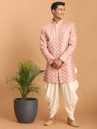 Thumbnail for Shrestha by Vastramay Men's Pink Silk Blend Sherwani Set - Distacart