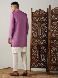 Thumbnail for Shrestha by Vastramay Men's Purple And Cream Viscose Sherwani Set - Distacart