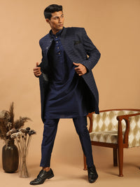 Thumbnail for Shrestha by Vastramay Men's Navy Blue Viscose Sherwani Set - Distacart