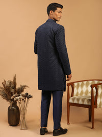 Thumbnail for Shrestha by Vastramay Men's Navy Blue Viscose Sherwani Set - Distacart