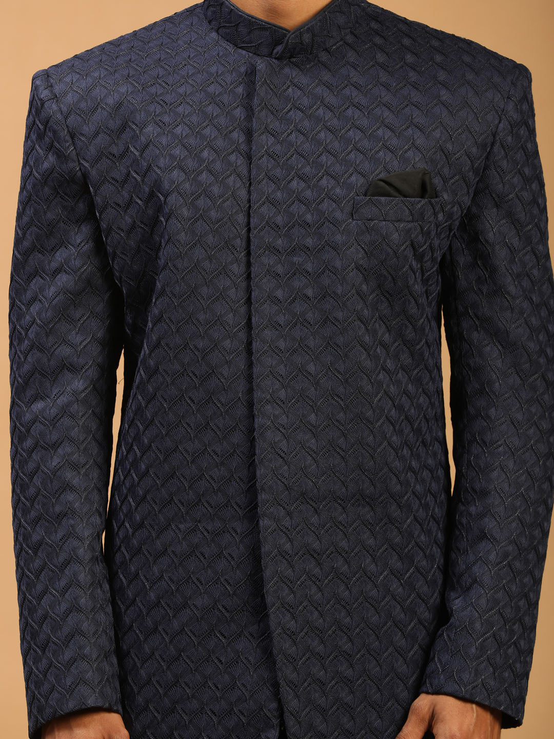 Shrestha by Vastramay Men's Navy Blue Viscose Sherwani Set - Distacart