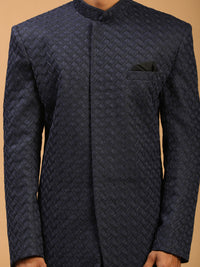 Thumbnail for Shrestha by Vastramay Men's Navy Blue Viscose Sherwani Set - Distacart