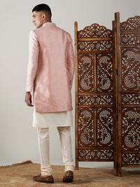 Thumbnail for Shrestha by Vastramay Men's Cream And Peach Viscose Sherwani Set - Distacart