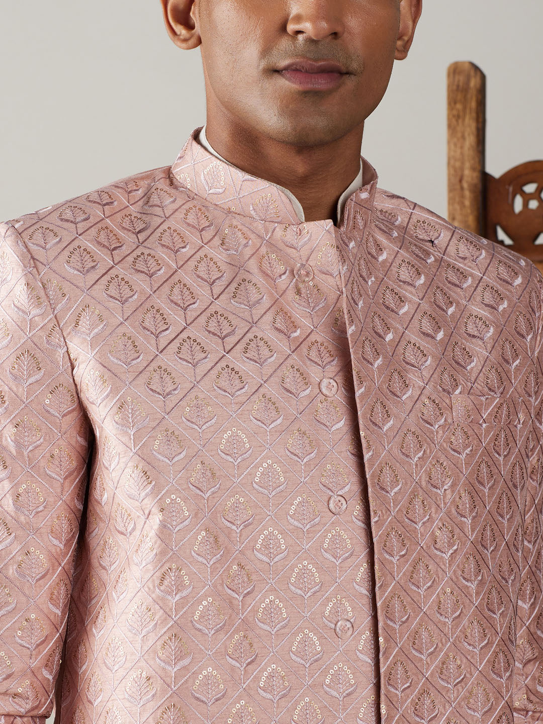 Shrestha by Vastramay Men's Cream And Peach Viscose Sherwani Set - Distacart