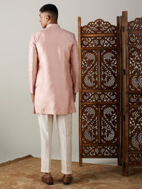 Thumbnail for Shrestha by Vastramay Men's Peach Silk Blend Sherwani Set - Distacart