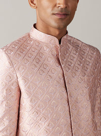 Thumbnail for Shrestha by Vastramay Men's Peach Silk Blend Sherwani Set - Distacart