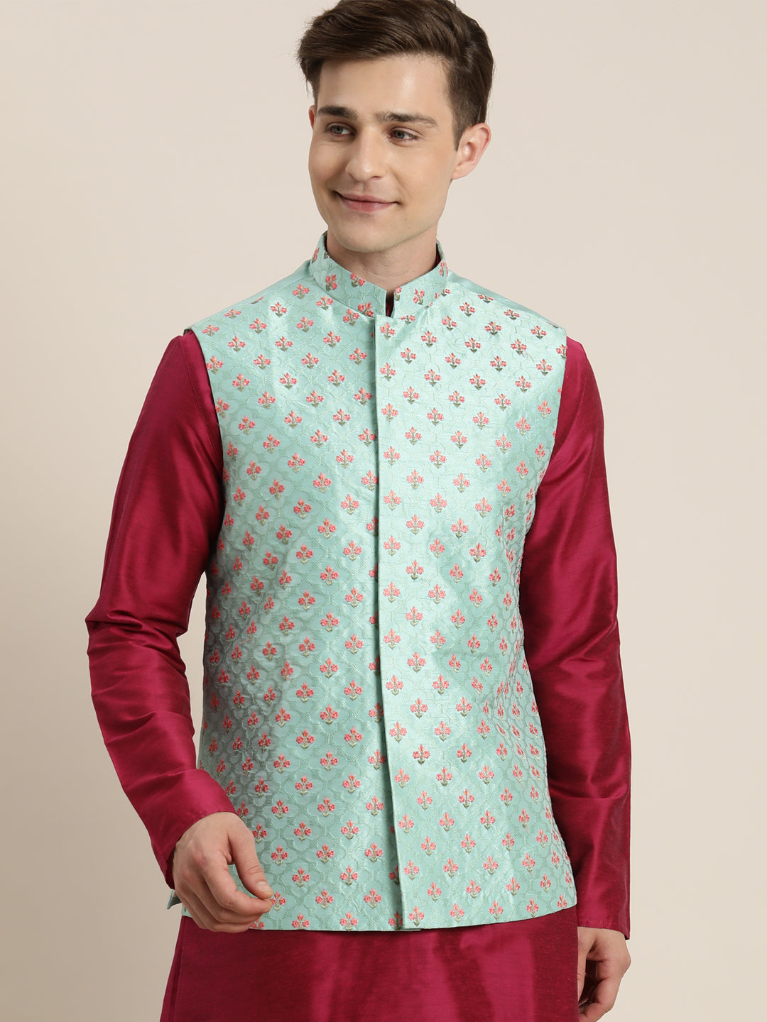 Shrestha By Vastramay Men's Mint Green Nehru Jacket - Distacart