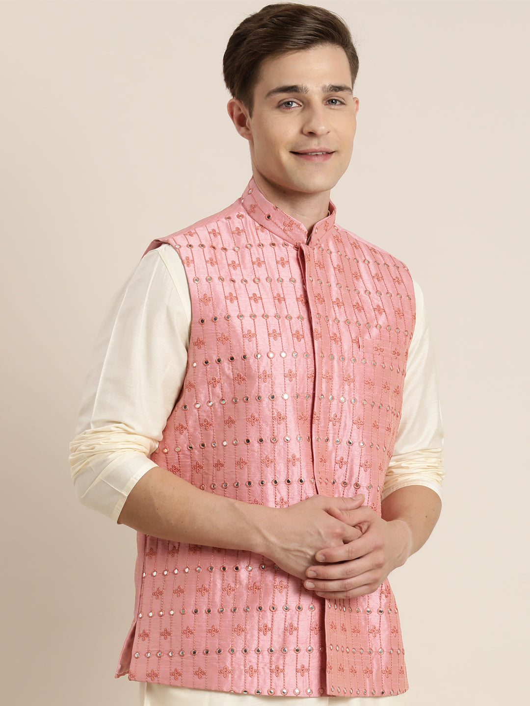 Shrestha By Vastramay Men's Onion Pink Nehru Jacket - Distacart
