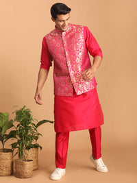 Thumbnail for Shrestha by Vastramay Men's Pink Viscose Jacket, Kurta And Pyjama Set - Distacart