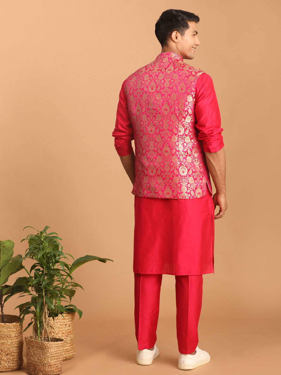 Shrestha by Vastramay Men's Pink Viscose Jacket, Kurta And Pyjama Set - Distacart